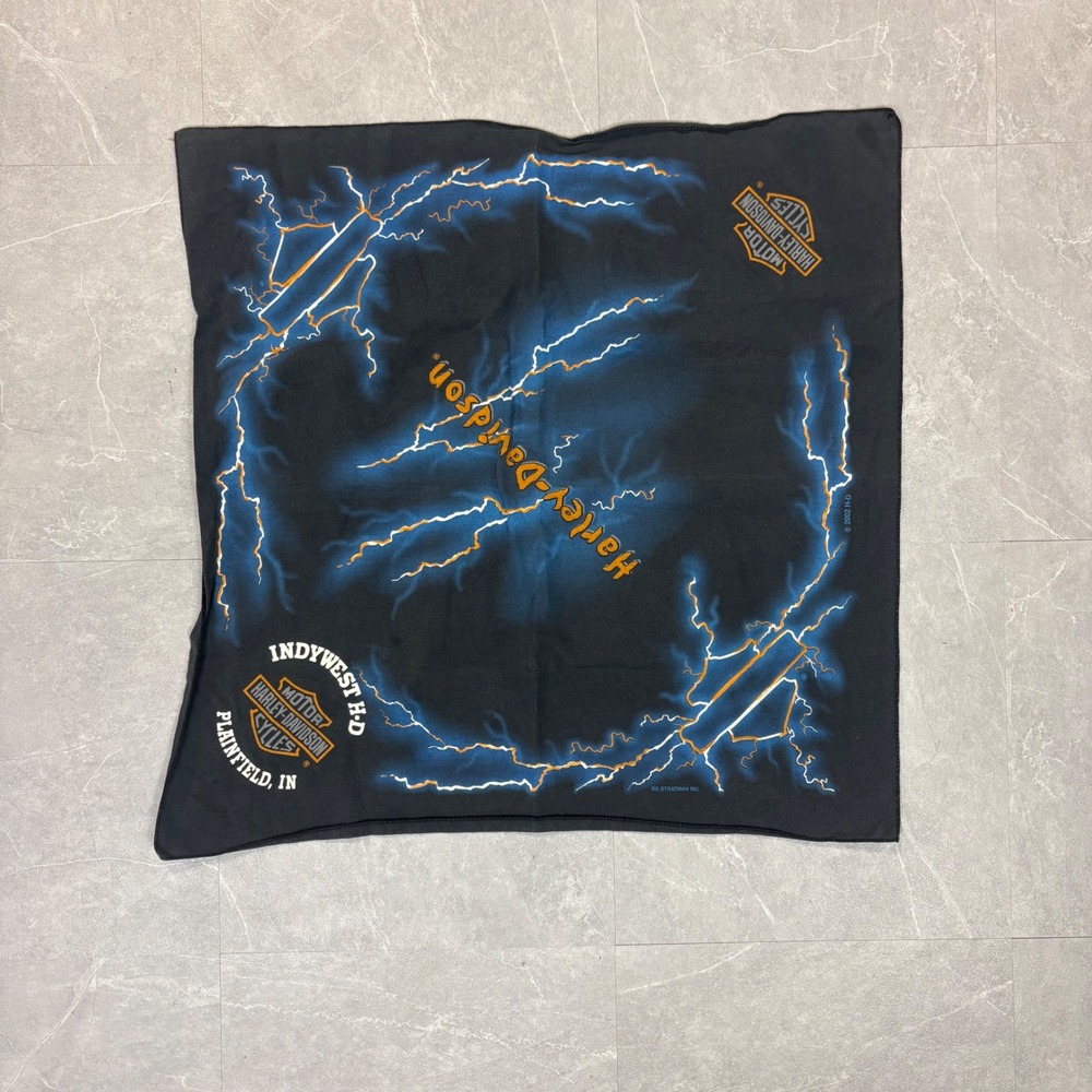 Vintage 2002 Harley-Davidson Indywest H-D Lightning Bandana Black Blue 21x21
